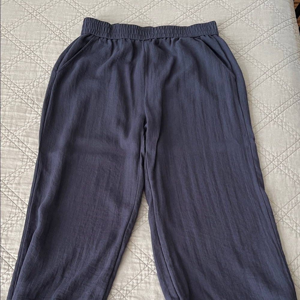 HALARA Navy Blue Wide Leg Linen Pants